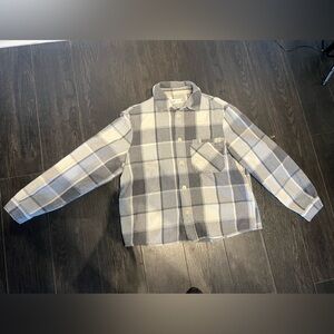 Gray and White Plaid Button-Up Shirt